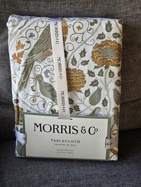 MORRIS & Co Seasons By May Green Floral Bird 60x144 Tablecloth Thanksgiving Fall